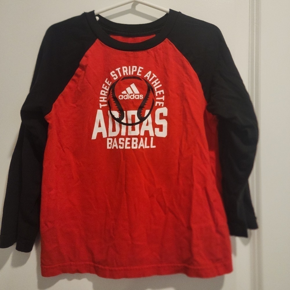 Kid's sz4‎ Adidas Baseball Raglan Long Sleeve Shirt Red Black Athlete Spring